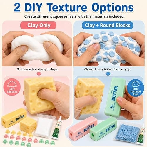 Cheese & Butter Squishy Skin Stress Ball Kit, Easy Handmade Sensory Squishy | Includes 5 Cheese & Butter TPR Skins and 7.05 oz Filler, Calming ASMR Craft, Great for Anxiety Relief and Creative Play thumbnail 5