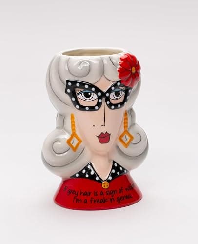 Fine Ceramic Dolly Mama's Fashion Eyeglasses Lady Makeup Brushes Holder Vase, 5-1/2" H thumbnail 4