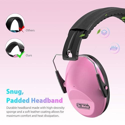 Dr.meter Noise Cancelling Headphones for Kids: EM100 SNR27.4 Kids Ear Protection Earmuffs with Adjustable Headband, Ear Muffs for Noise Reduction in Monster Jam, Concert, Firework, Mowing, Pink thumbnail 4