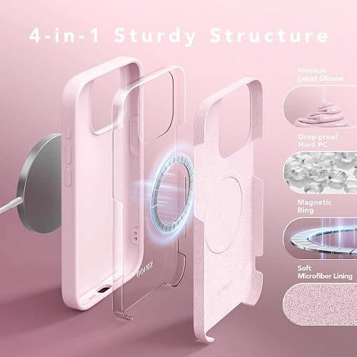 GONEZ Magnetic for iPhone 15 Pro Case, Compatible with MagSafe, [Screen Protector + Camera Lens Protector], Silicone Shockproof Anti-Scratch Protective Phone Case 6.1 inch, Chalk Pink thumbnail 8
