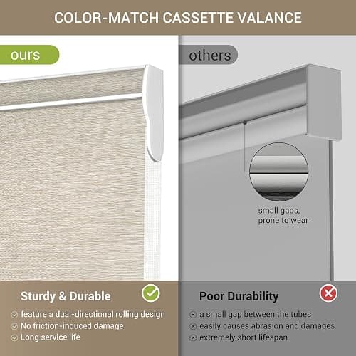 Boolegon Cordless Dual Roller Shades, Jacquard Beige & White, Custom Size | Double Window Shades, Blackout and Light Filtering Shades with Valance, Day and Night Roller Blinds for Home Office Door thumbnail 5