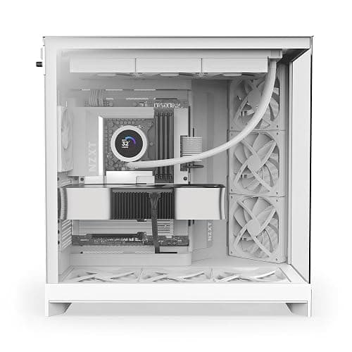 NZXT H9 Flow (2025) – Large Dual-Chamber ATX Mid-Tower Airflow PC Case – Includes 3 x 140mm & 1 x 120mm Fans – 420mm Radiator Support – Tempered Glass – Back-Connect Ready – White thumbnail 5