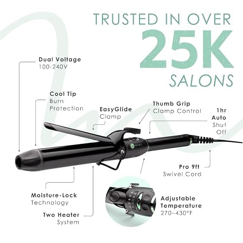 MINT Professional Extra Long Hair Curling Iron 1 1/4 inch | 2-Heater Ceramic Barrel That Stays Hot | 1.25 Inch Hair Iron Curler for Medium to Large Curls | Travel-Ready International Dual Voltage thumbnail 5