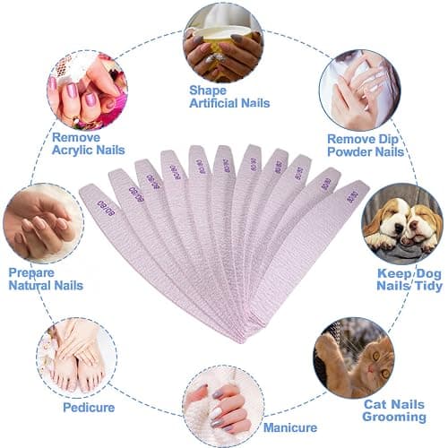 80/80 Grit Nail Files (10 Pack), Emery Boards for Acrylic Nails and Gel Nails, Coarse Nail File Double Sided 80 Grits Emory Professional Nail Filers Reusable Washable Manicure Curved Gray thumbnail 7