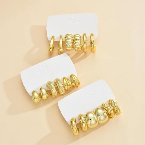 42 Pairs Gold Hoop Earrings Set for Women, Fashion Chunky Pearl Earrings Multipack Twisted Statement Earring Pack, Hypoallergenic Small Big Hoops Earrings for Birthday Party thumbnail 5