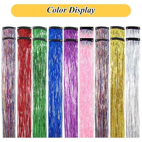OSUNTRESS Red Hair Tinsel Clip In Accessories for Women 480 Strands 6Pcs | 20-22 Inch Fairy Clip On Hair Tinsel Kit Glitter Heat Resistant Straight Colored Extensions for USA Girl Festival Party Beach thumbnail 6