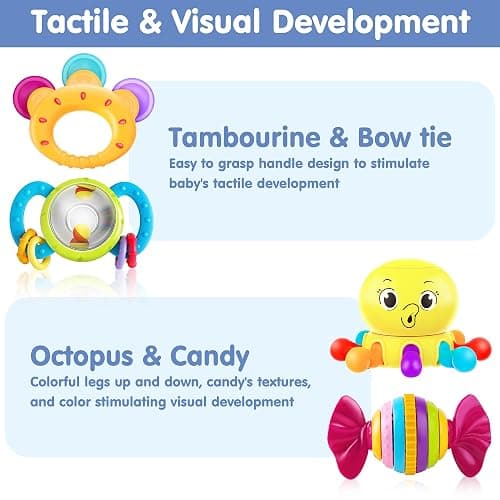 iPlay, iLearn 10pcs Baby Rattles Toys Set, Infant Grab Shake Rattle, Easy Hold Sensory Teether, Babies Development Learning Music Toy, Newborn Shower Birthday Gift 1 2 3 4 5 6 7 9 10 12 Month Boy Girl thumbnail 4