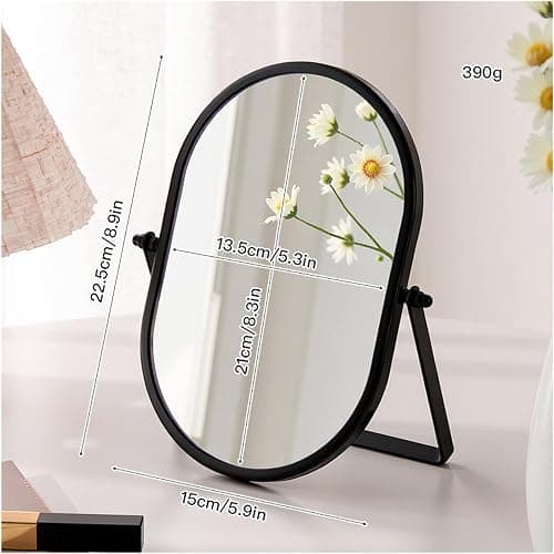 Numjeg Metal Stand Adjustable Makeup Vanity Mirror Portable Black Small Desktop Mirror with 180° Rotation Desk Mirrors for Dressing Room,Bedroom, Bathroom,Tabletop thumbnail 2