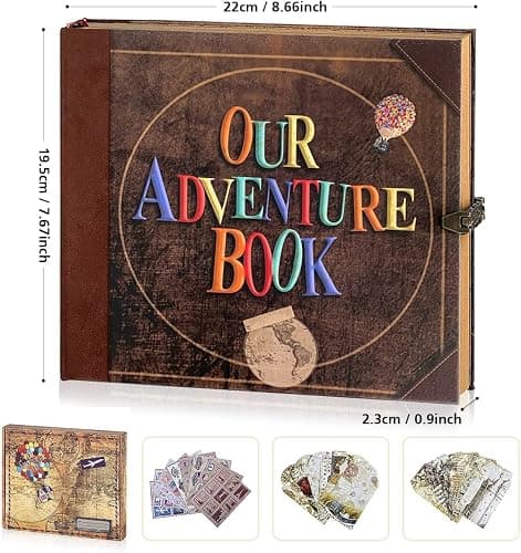 Our Adventure Book 146-Page DIY Handmade Scrapbook, Embossed Leather Cover - Ideal for Memories, Anniversary, Wedding, and Best Friend Gift - Inspired by the 'Up' Saga(Ball - Our Adventure Book) thumbnail 3