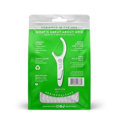 GRIN Clean Flosspyx, Floss Picks, 150 Count, Dental Flossers, Minty Flavor, Recycled Plastic, Super Strong Fine Floss, Tight Teeth, Premium Longer Floss Head, Includes Safe Fold-Back Tooth Pick thumbnail 2