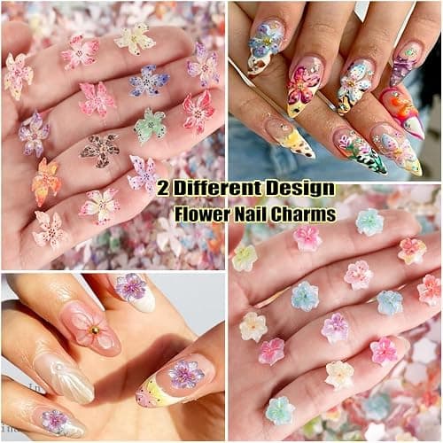 KACHIMOO 100Pcs Flower Nail Art Charms 3D Flowers for Nails Random Style Colorful Hibiscus Nails Hawaii Nail Rhinestones Resin Nail Gems for Women Nail Design thumbnail 2