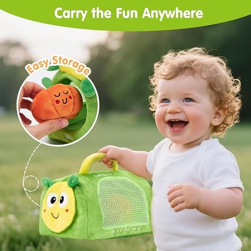 hahaland Montessori Toys for 1 Year Old - Color Sorting Fruits & Veggies Sensory Baby Toys 6-12 Months, 17 PCS Plush Play Food with Caterpillar Storage Bag, Baby Stocking Stuffers First Learning Gifts thumbnail 5