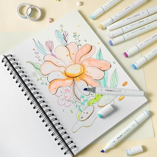 Ohuhu A4 Skizzenbuch Mischtechnik - 200g/m² säurefreies Papier (124 Seiten/62 Blatt), Spiralbindung Zeichenbuch A4 für Aquarell, Acryl & Bleistift, Sketchbook Ideal für Nass- & Trockentechniken thumbnail 6