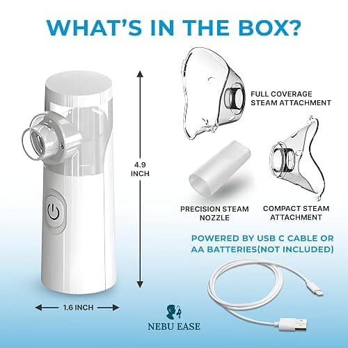 Nebu Ease Portable Facial Steamer & Personal Fine Mist Device – Handheld Rechargeable Mist Unit with Dual Output Levels, Compact Travel Design, Includes Multi-Use Attachments thumbnail 7