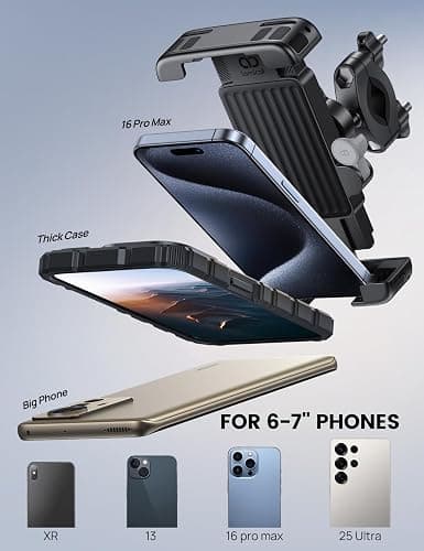 Lamicall Bike Motorcycle Phone Mount - [1s Quick Lock] Bike Cell Phone Holder Clip, Bicycle Scooter Handlebar Clamp, for iPhone Air, 17 16 15 Pro Max, Galaxy S25 S24 Ultra, More 6-7" Phones thumbnail 5