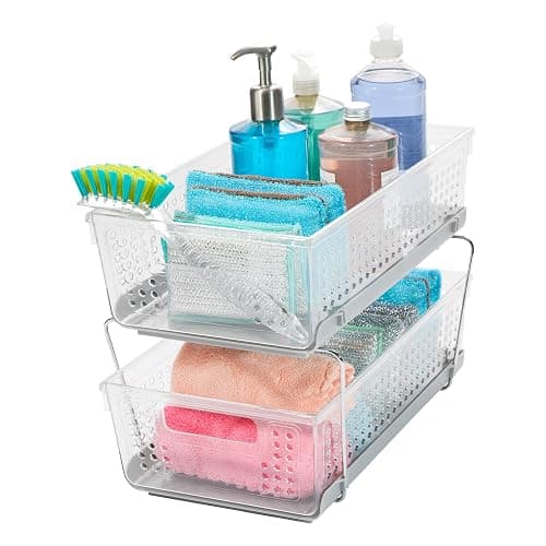 madesmart 2 Tier Bath Organizer, Undersink Storage with Sliding Drawers, for Cleaning Supplies, Pantry, Sponges, Bottles & Kitchen Essentials, Adjustable Dividers & Pull Out Sliding Baskets, Frost thumbnail 5