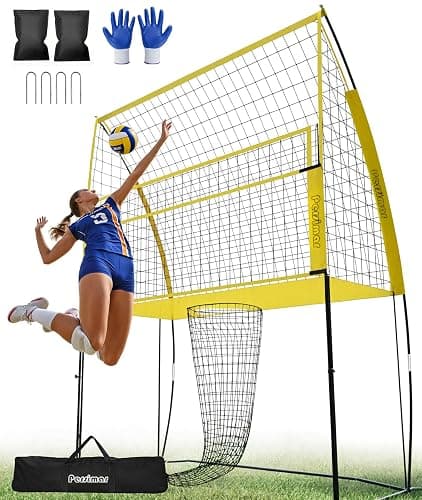 Volleyball Training Net System,7 Adjustable Heights Practice Equipment Net Station,Improve Volleyball Serve&Spike Skills with Ball Return, Portable &Easy Setup for Backyard Individual &Team Practice - Image 1