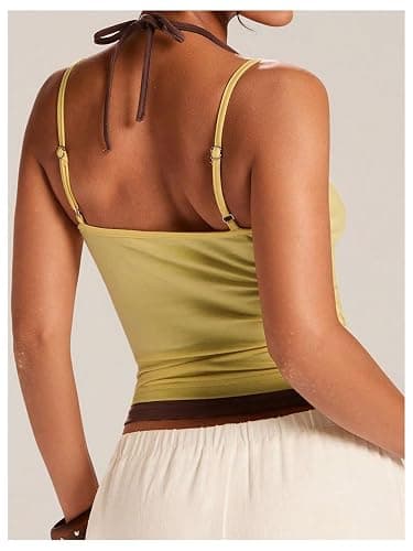 BEAUDRM Women's Double Layered Tank Top Halter Workout Tops | 2 in 1, Summer Tops for Women, Cute Tops, Workout Tank Tops Woman, Going Out Tops, Sports thumbnail 2