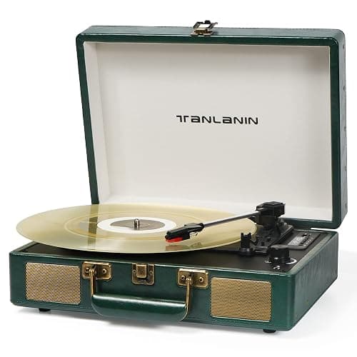 Vintage 3-Speed Bluetooth Portable USB Suitcase Record Player with Built-in Speakers | Upgraded Vinyl Turntable Audio Sound| Includes Extra Stylus & Mat | Green - Image 1