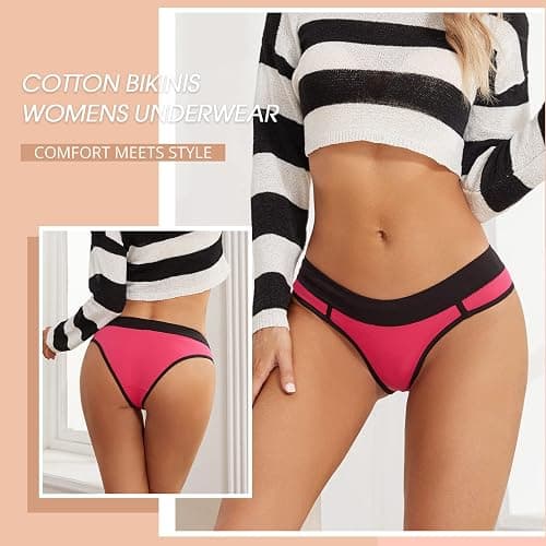 BAJAOEY Women Underwear Cotton, Cheeky Panties Soft & Breathable Bikinis Panties for Women Pack for Young Ladies 5 Pack thumbnail 2