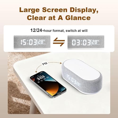 LIDOUYA 4 In1 Digitaler Wecker, Wireless Charger, Intelligenter Wecker mit Licht und Temperaturanzeige, Helligkeit einstellbar thumbnail 6