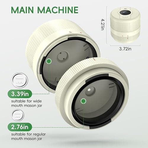 Mason Jar Vacuum Sealer Kit, Electric Sealer for Wide and Regular Mouth Mason Lids, Canning Vacuum Sealer Mason Jar, Automatic Vacuum Sealer Machine for Food Storage - Ivory thumbnail 3