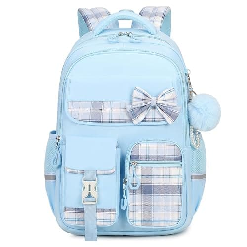 Tanou School Bag Girl Kids Backpack, Water-resistant Bookbag Teenager Daypack, Kawaii Checked Satchel for Girls 9-16 Years with Trolley Strap thumbnail 8