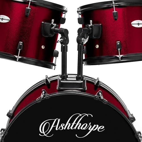 Ashthorpe 5-Piece Complete Full Size Adult Drum Set with Remo Batter Heads - Red thumbnail 4