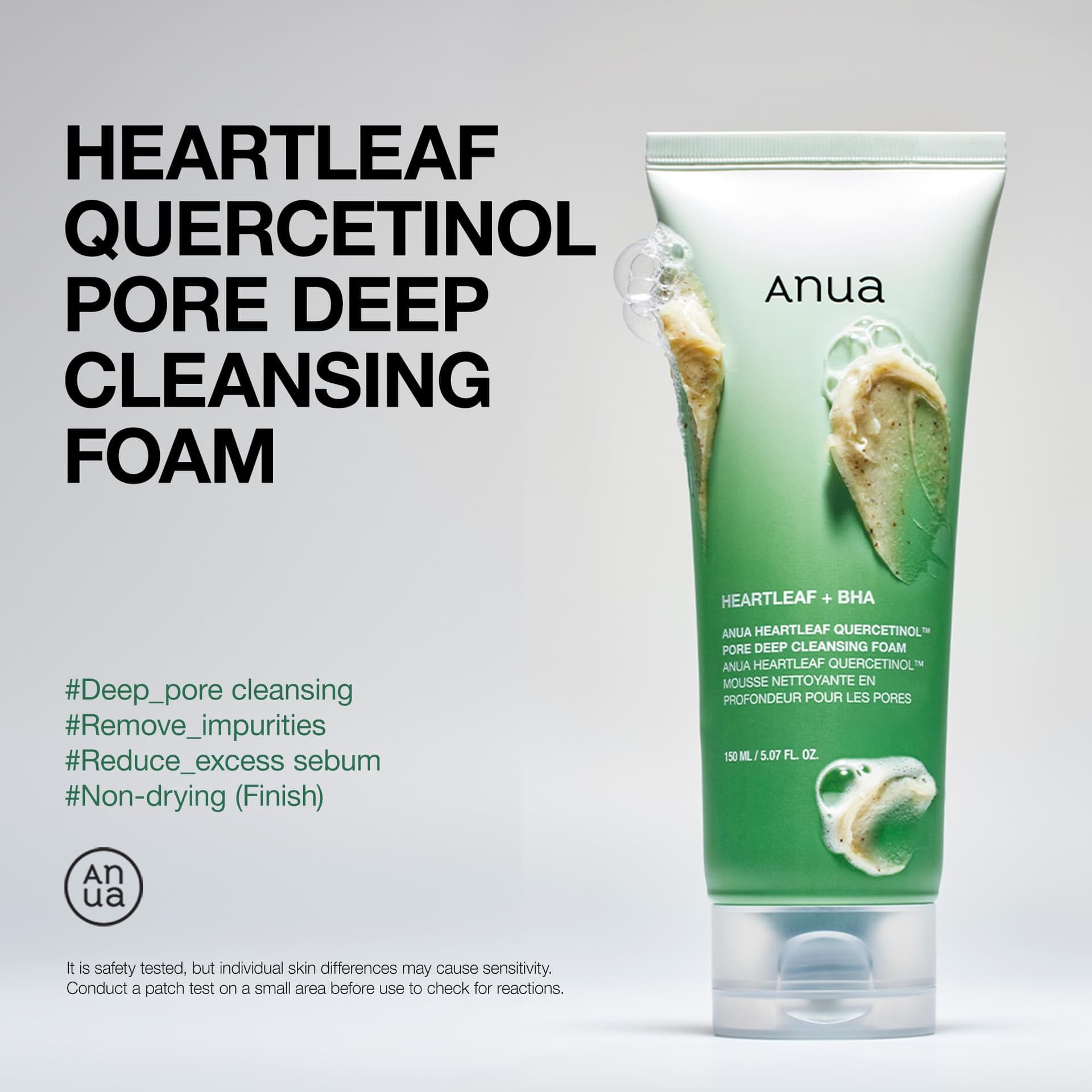 ANUA Heartleaf Quercetinol Pore Deep Cleansing Foam, Facial Cleanser, for Double Cleansing, BHA, Hyaluronic Acid, Glycerin, Face Wash, Blackhead Remover, Korean Skincare, 150ml/5.07 fl.oz. thumbnail 3