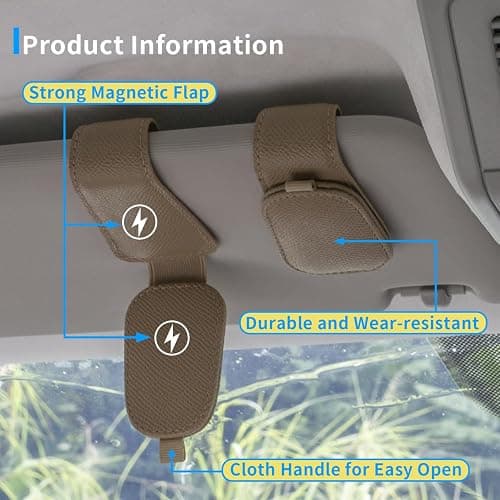 Yuoyar 2 Packs Magnetic Sunglass Holder for Car Visor - Universal Sunglasses Clip for Different Size Eyeglasses - Convenient Interior Car Accessories (Beige) thumbnail 4