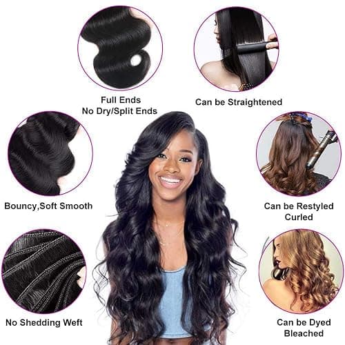 Body Wave Bundles Human Hair 14 16 18 Inch 100% Unprocessed Brazilian Virgin Human Hair Weave Bundles Hair Weft Body Wave Hair Extension for Black Women Natural Black thumbnail 4