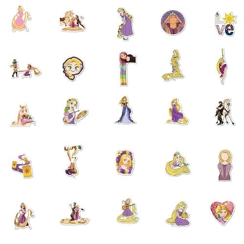 50Pcs Mixed Cartoon Tangled Stickers Gifts for Kids Girl Laptop, Cute Waterproof Vinyl Cartoon Rapunzel Decal for Teen Water Bottle Bike Guitar Phone Skateboard Luggage (Tangled) thumbnail 5
