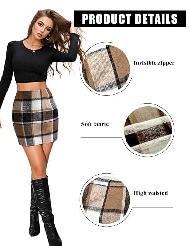 Plaid Skirts for Women, Pencil Mini Skirts for Women High Waist Bodycon Christmas Holiday Fall Winter Skirts 2025 Trendy thumbnail 3