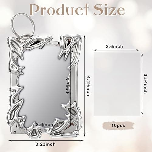 Geyoga 2 Sets Electroplate Plastics Frame Photocard Holder Keychain with 10 Pcs Photocard Sleeves Silver Plating Irregular Frame Y2K ID Badge Holder for Student Card Case Stationery Office Supplies thumbnail 3