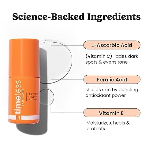 Timeless Skin Care Vitamin C Serum with Vitamin E & Ferulic Acid - Brightening Serum - for Oily & Dry Skin - Fragrance-Free - 1 oz - 1 Fl Oz (Pack of 1) thumbnail 2