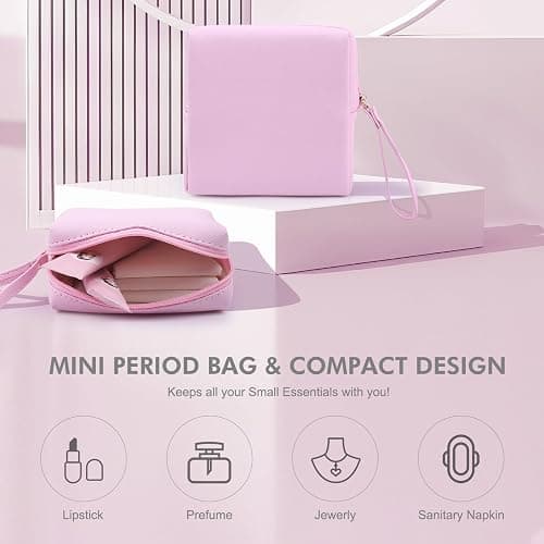 Teircno Sanitary Napkin Period bag for Women, Sanitary Napkin Storage Bag, PU Leather Sanitary Pad Bags Pounch, Portable Tampons Zipper Organizer Bag with Handle for Ladies thumbnail 6