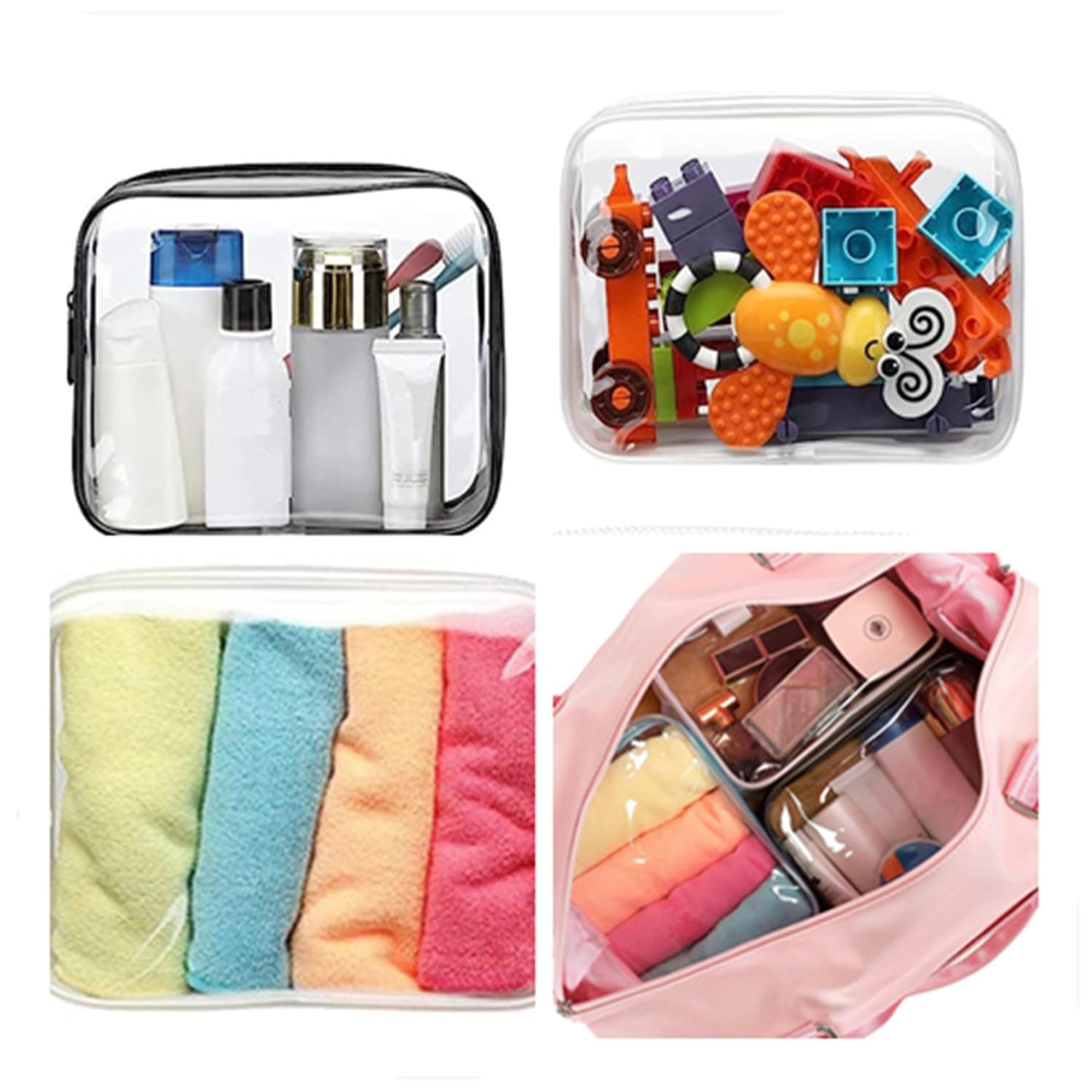 Set of 3 Clear Cosmetic Bags, Clear Travel Makeup Bags, Clear Toiletry Bags, Portable Clear Pouches, Transparent Travel Pouch Bags with Zipper for Women, Girl (White) - White thumbnail 7