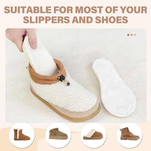 Sheepskin Insoles Women Men Wool Insoles with Arch Support, Fleece Boot Inserts Replacement for UGG Slippers W10 thumbnail 5