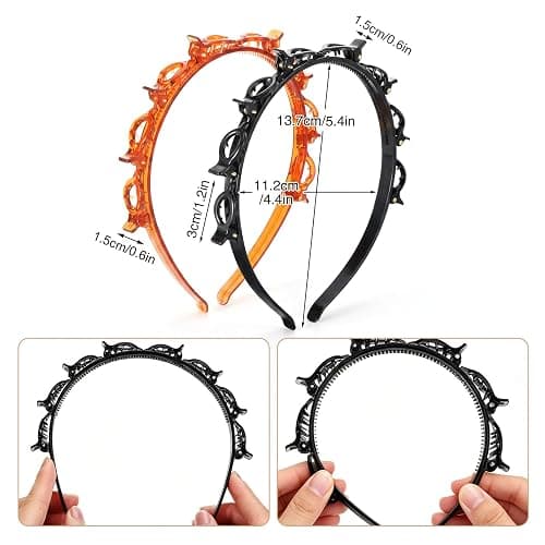 Wanmu 4 Pcs Headbands with Clips Hairpin Headband for Twisty Bangs Hairstyle Weave Bangs Toothed Clip Headbands for Women Girl Y2K Fashion Styling 90s Hair Accessories (Black, Brown) thumbnail 2