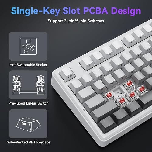 TECURS Mechanical Gaming Keyboard | Hot-Swappable Wireless RGB Keyboard Sideprinted |2.4Ghz/Type-C/BT5.0 | Gasket Mount Custom Keyboard for PC/Mac/PS5/PS4, US Layout Gradient Grey thumbnail 2