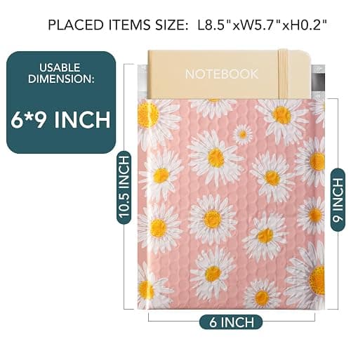 Metronic Bubble Mailers 6x10 Inch 100 Pack Pink Bubble Mailer Usable Size 6x9 Self-Seal Adhesion Padded Envelopes Pretty Padded Mailers for Jewelry, Makeup, Cards, Fancy Daisies thumbnail 3