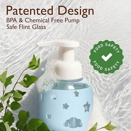 SoCal Suds & Company Foaming Hand Soap Dispenser Glass, Light Blue, 8oz | Liquid Soap Pump w/ Heart Silicone Sleeve, Refillable Bottle for Kids, Baby Wash & Shampoo, Ideal for Bathroom & Kitchen Use thumbnail 3