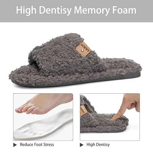 GOEWY Fuzzy Open Toe Slippers for Women Indoor Cozy Memory Foam Slip On House Slides Shoes Gifts for Womens Her Mom thumbnail 3