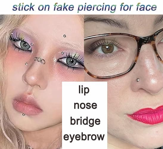 Longita Fake Piercings - Nose Ring, Eyebrow, Lip Ring, Labret Studs & More - Adhesive Face Jewelry thumbnail 5