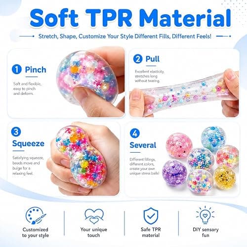FOOGWEE Empty Stress Ball Skins Refill Kit, 15 Pcs 6cm Empty Squishy Ball Skins with Expander Tool, Air Removal Syringe and 20 Zip Ties, Clear, Milky White and Textured Skins thumbnail 6