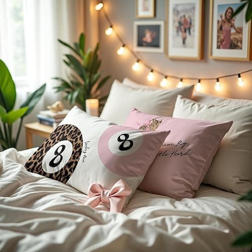 DOFQZ Preppy Pink Leopard Print and 8 Ball Decor Pillow Covers Case 12x20 Set of 2,Funky Coquette Cheetah Y2K Lucky 8 Ball Aesthetic Pillow Covers for Teen Girls Room Dorm Apartment Decor - 01 Color thumbnail 5