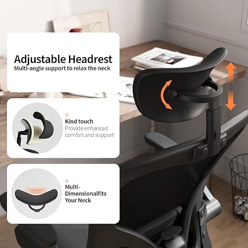 Monhey Office Chair Ergonomic Desk Chair with Lumbar Support&Headrest&Flip-up Arms Height Adjustable Rocking Swivel High Back Computer Chair Black Mesh Study Chair (03All Black) thumbnail 6