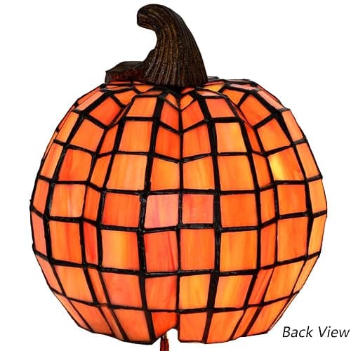 Bieye L10927 Carved Pumpkin Tiffany Style Stained Glass Accent Table Lamp for Halloween Decor thumbnail 5