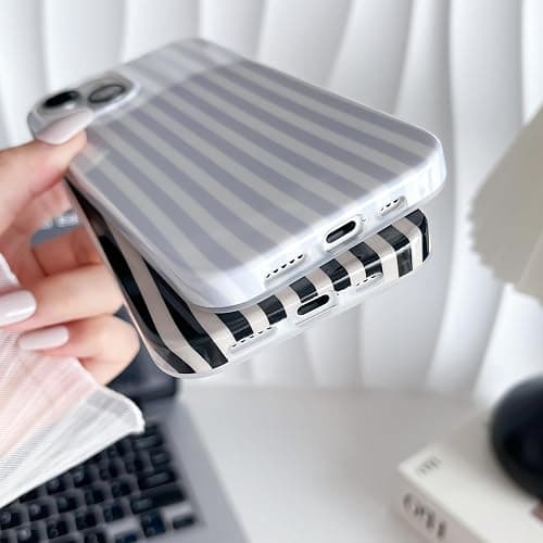 Yeddabox for iPhone 14 Case Cute Striped Phone Case Soft TPU Slim Shockproof Phone Cover for Women Girls, Blue and White thumbnail 5