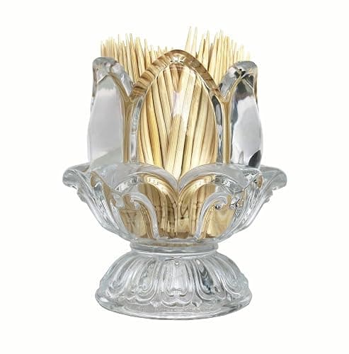 HillSpring Toothpick Holder, Decorative Crystal Glass Toothpick Dispenser with 450 Bamboo Toothpicks thumbnail 2